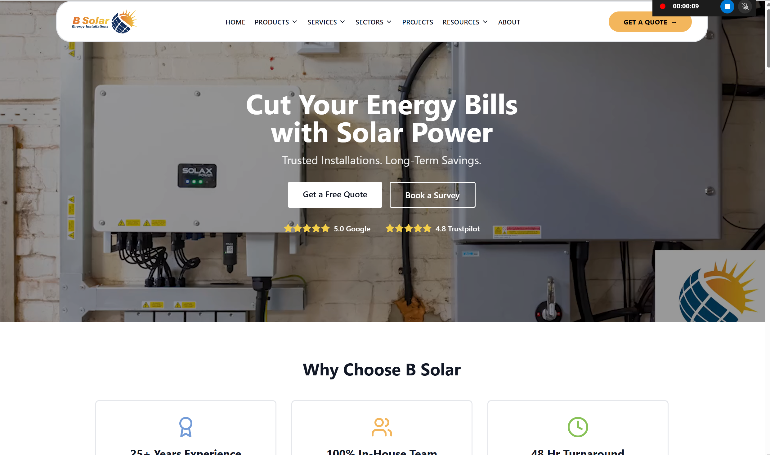 B Solar Energy website — built by SEO Dons